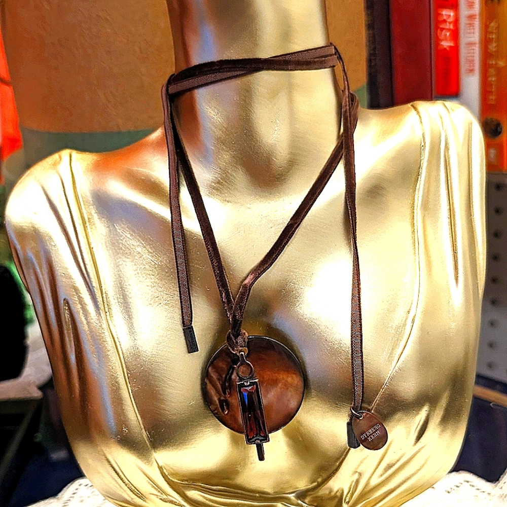 Dyrberg Kern Modernist Bronze Velvet Choker Garnet Crystal Necklace